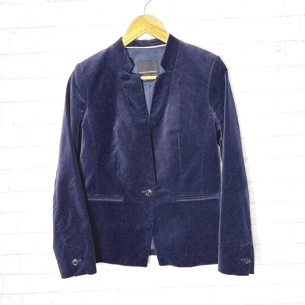 Banana Republic Velvet Blazer Women 4 Preppy Dark Academia Equestrian Office